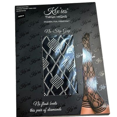 Kix'ies Elle Fishnet Diamond Thigh Highs Black